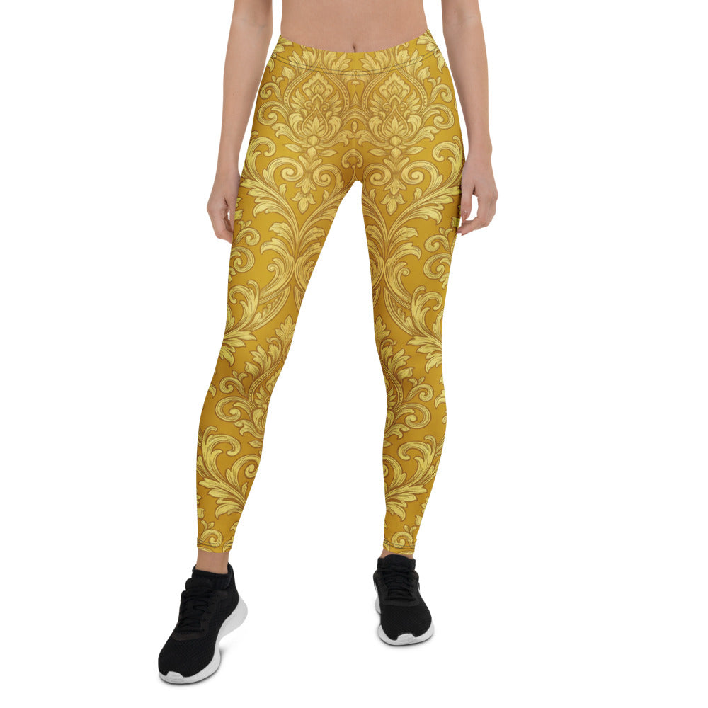 Personalisierte Damen Sportleggings Barock Ornament Muster Gold Gelb Fitness Leggings Yoga Hose B466