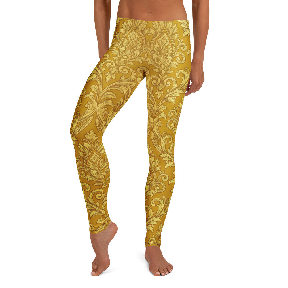 Personalisierte Damen Sportleggings Barock Ornament Muster Gold Gelb Fitness Leggings Yoga Hose B466