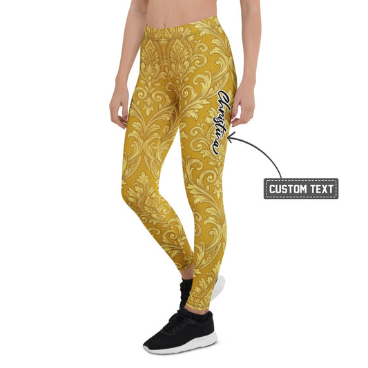 Personalisierte Damen Sportleggings Barock Ornament Muster Gold Gelb Fitness Leggings Yoga Hose B466 - XL