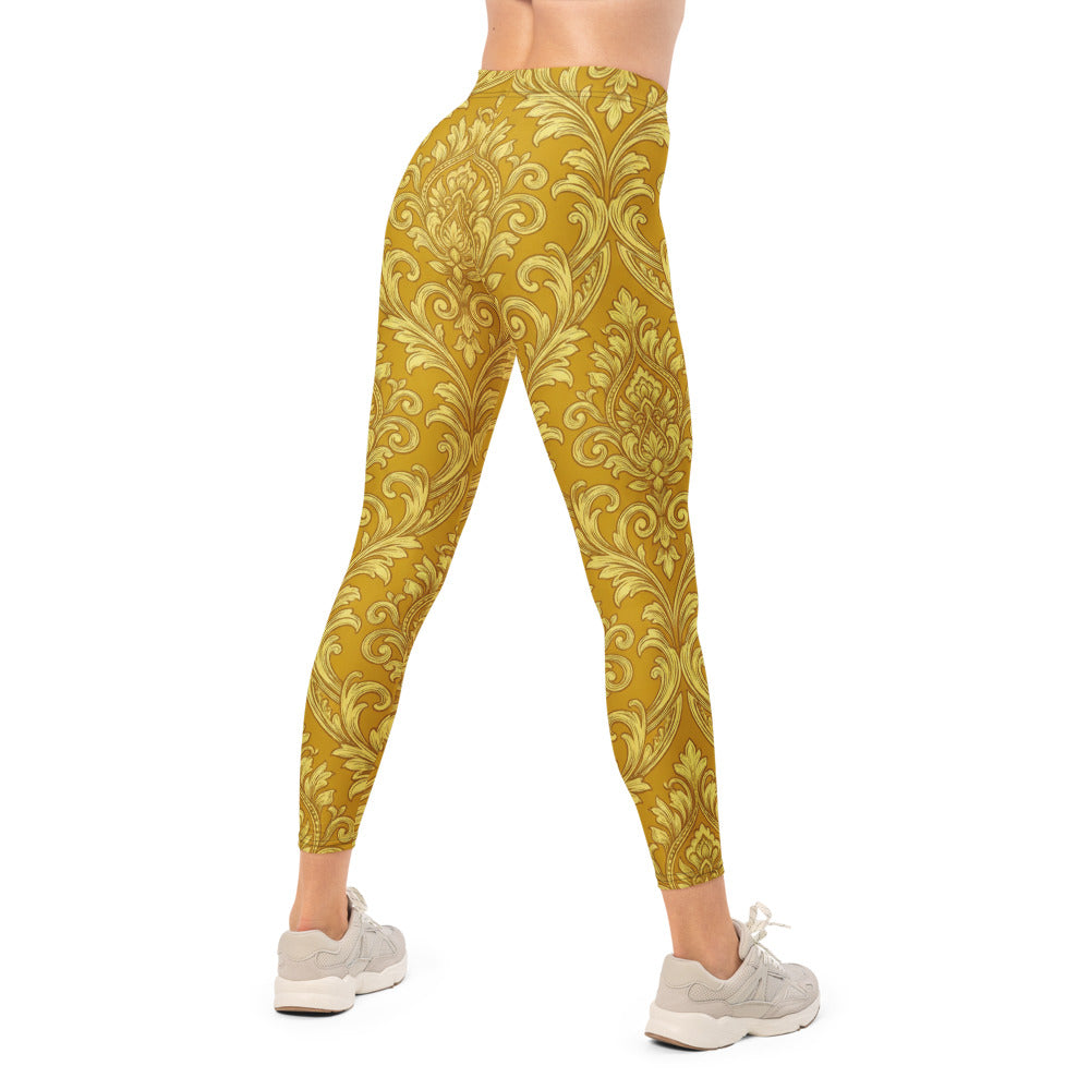 Personalisierte Damen Sportleggings Barock Ornament Muster Gold Gelb Fitness Leggings Yoga Hose B466