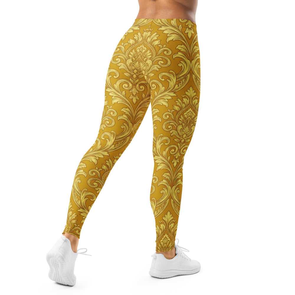 Personalisierte Damen Sportleggings Barock Ornament Muster Gold Gelb Fitness Leggings Yoga Hose B466