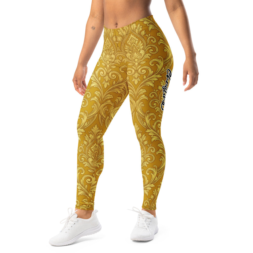 Personalisierte Damen Sportleggings Barock Ornament Muster Gold Gelb Fitness Leggings Yoga Hose B466