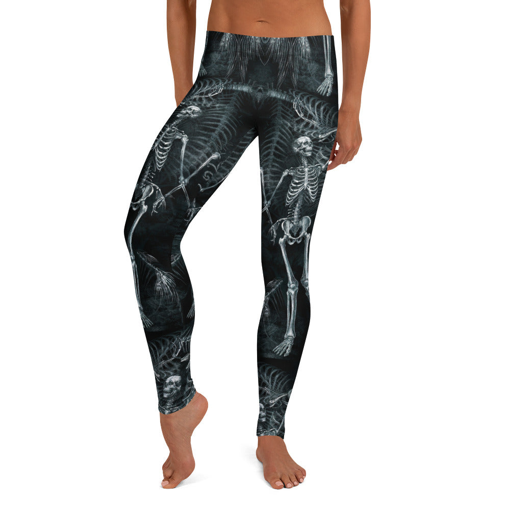 Personalisierte Damen Sportleggings Skelett Design Schwarz Weiß Fitness Yoga Leggings W731