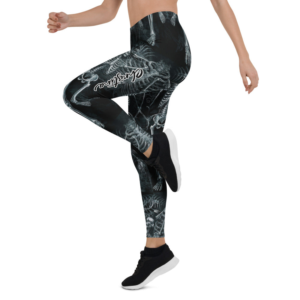 Personalisierte Damen Sportleggings Skelett Design Schwarz Weiß Fitness Yoga Leggings W731