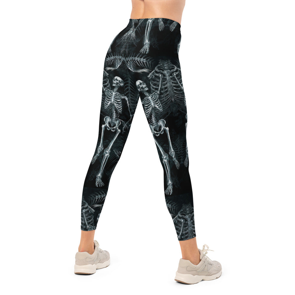 Personalisierte Damen Sportleggings Skelett Design Schwarz Weiß Fitness Yoga Leggings W731