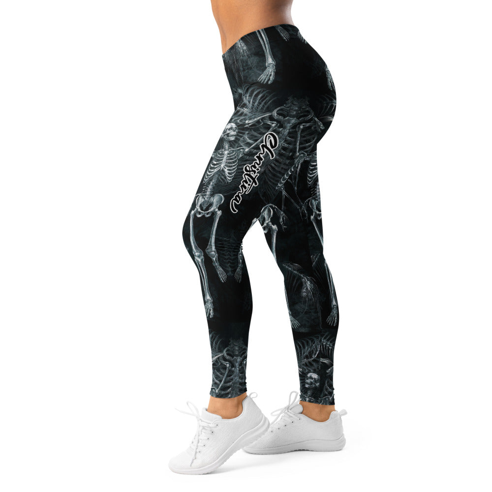 Personalisierte Damen Sportleggings Skelett Design Schwarz Weiß Fitness Yoga Leggings W731