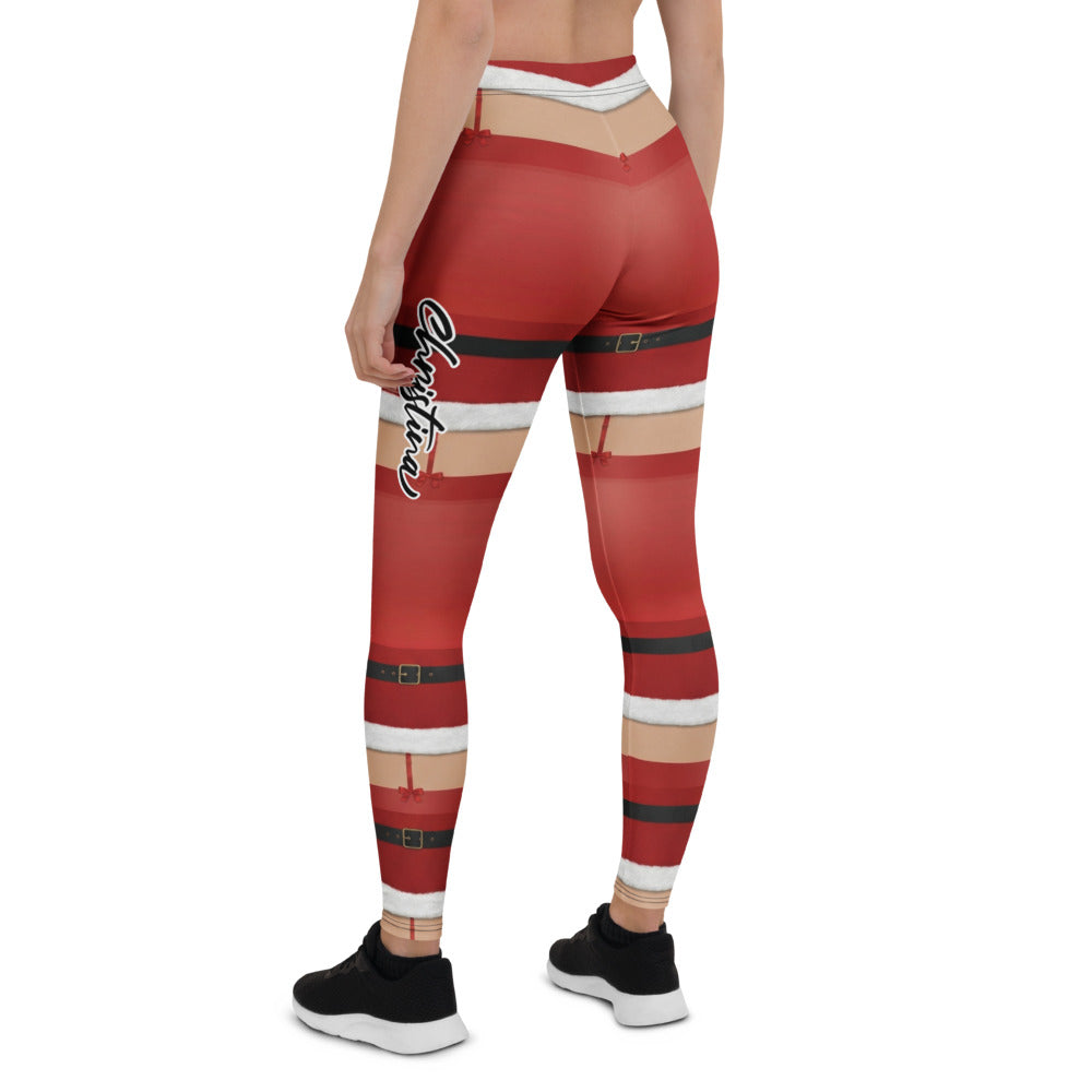 Personalisierte Damen Leggings Weihnachten Nikolaus Design Rot Weiß Sportleggings Fitnesshose M452
