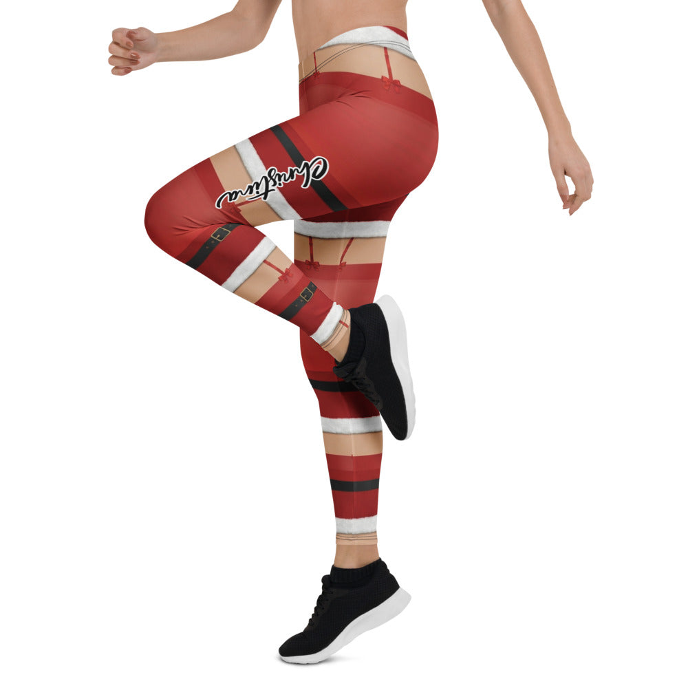Personalisierte Damen Leggings Weihnachten Nikolaus Design Rot Weiß Sportleggings Fitnesshose M452