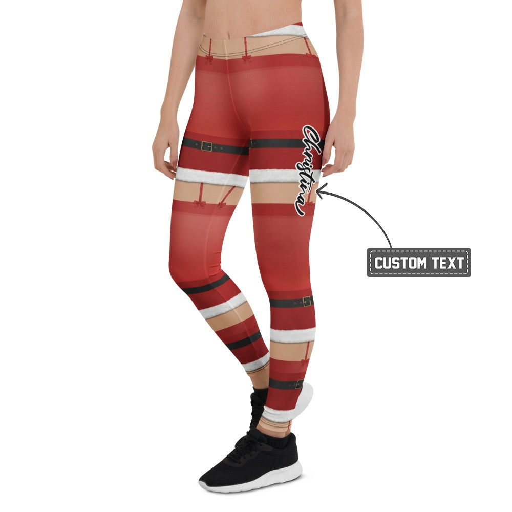 Personalisierte Damen Leggings Weihnachten Nikolaus Design Rot Weiß Sportleggings Fitnesshose M452 - XL
