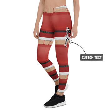 Personalisierte Damen Leggings Weihnachten Nikolaus Design Rot Weiß Sportleggings Fitnesshose M452 - XL