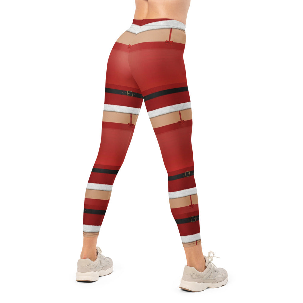 Personalisierte Damen Leggings Weihnachten Nikolaus Design Rot Weiß Sportleggings Fitnesshose M452