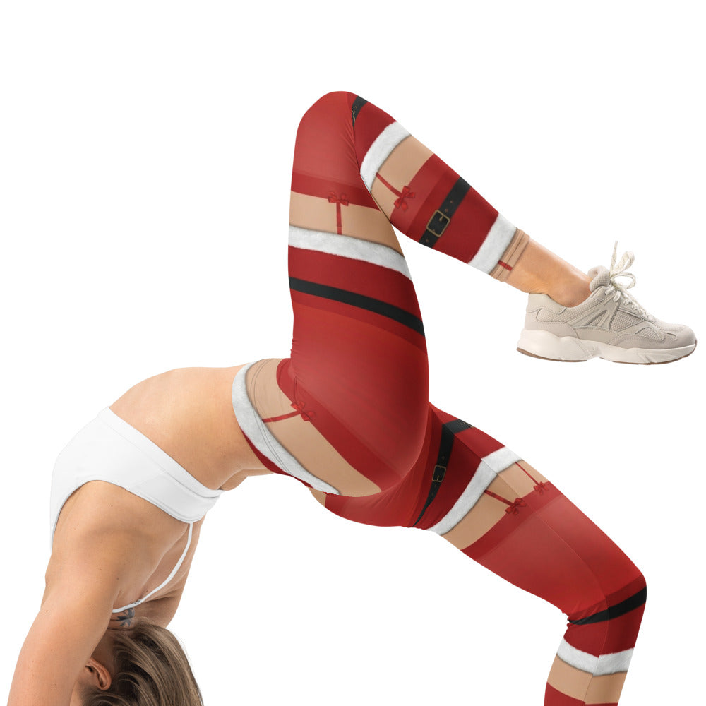 Personalisierte Damen Leggings Weihnachten Nikolaus Design Rot Weiß Sportleggings Fitnesshose M452