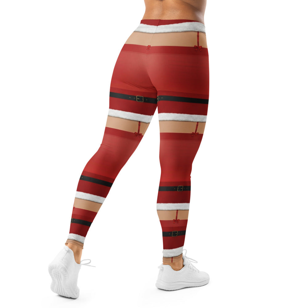 Personalisierte Damen Leggings Weihnachten Nikolaus Design Rot Weiß Sportleggings Fitnesshose M452