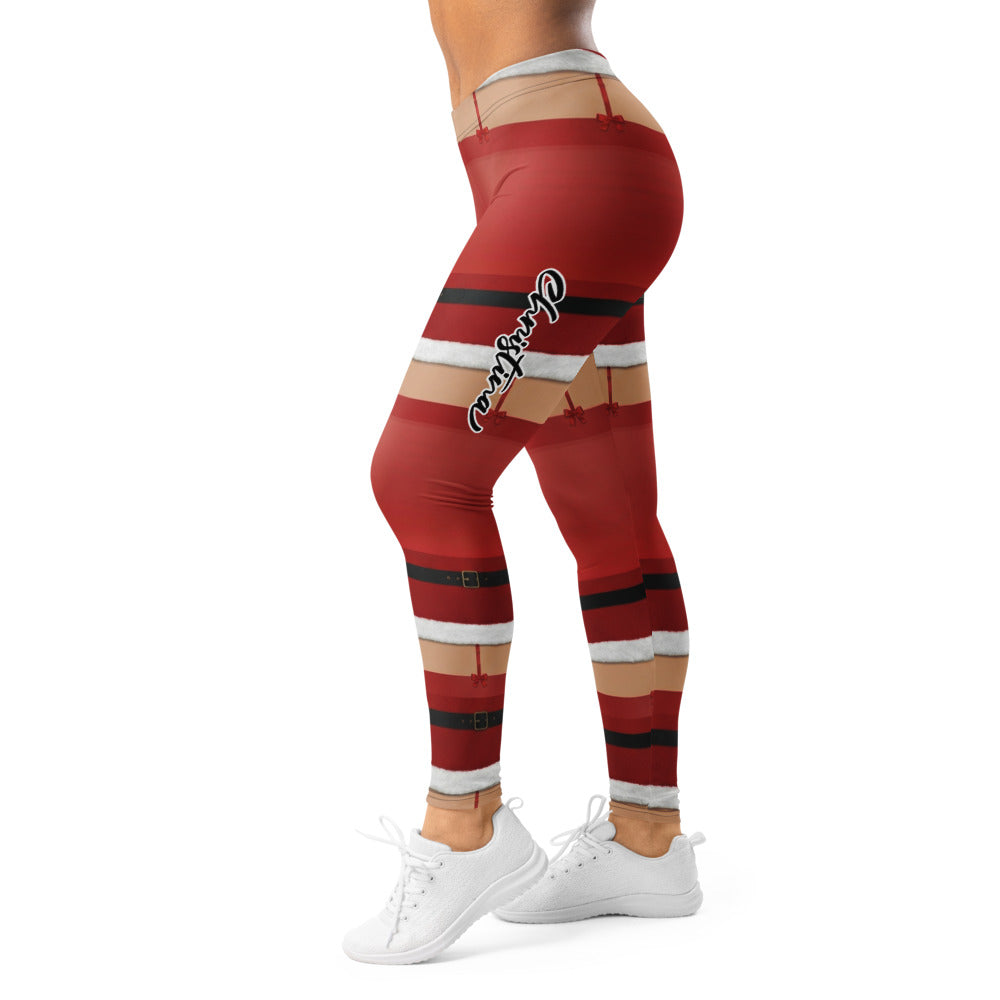 Personalisierte Damen Leggings Weihnachten Nikolaus Design Rot Weiß Sportleggings Fitnesshose M452