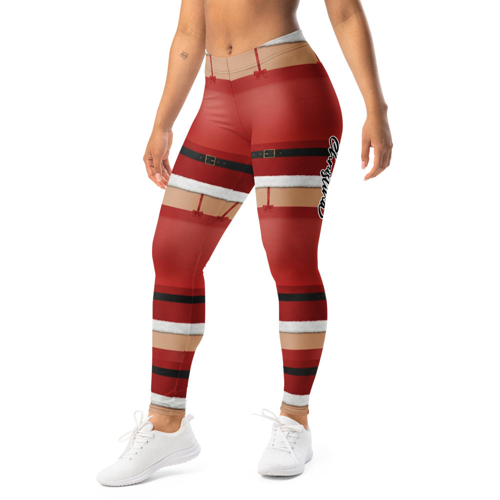 Personalisierte Damen Leggings Weihnachten Nikolaus Design Rot Weiß Sportleggings Fitnesshose M452