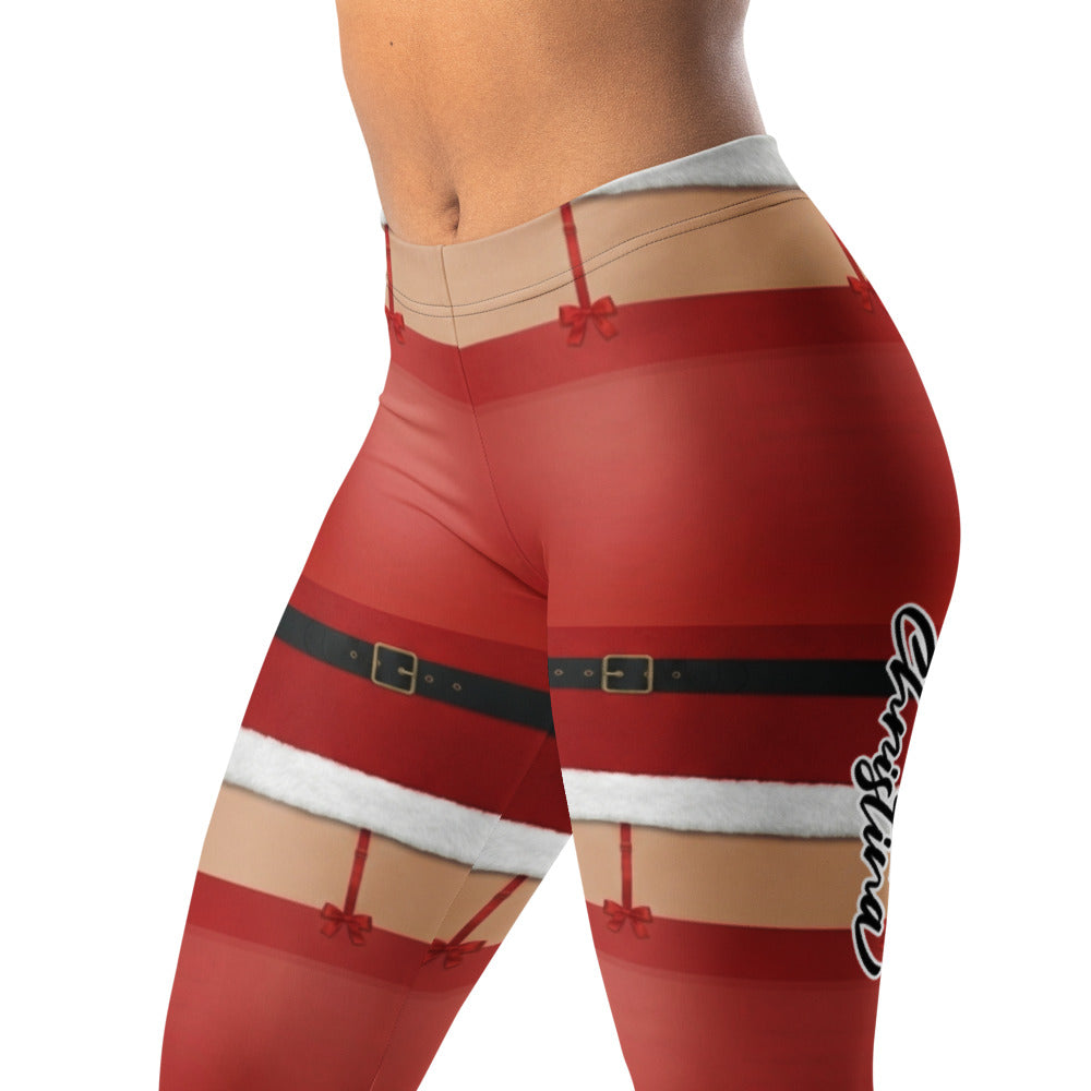 Personalisierte Damen Leggings Weihnachten Nikolaus Design Rot Weiß Sportleggings Fitnesshose M452