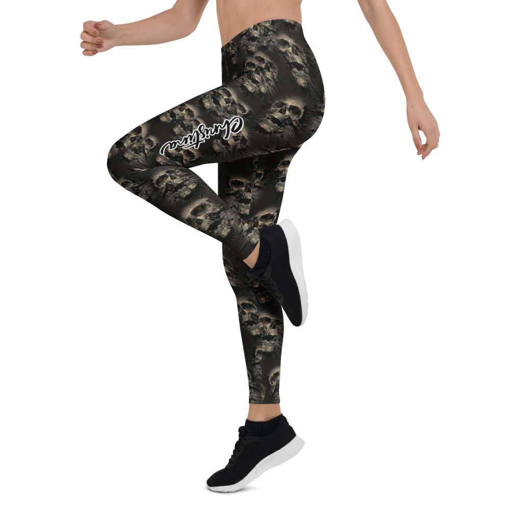 Personalisierte Damen Sportleggings Totenkopf Design Schwarz Grau Fitness Leggings Yoga Hose U431