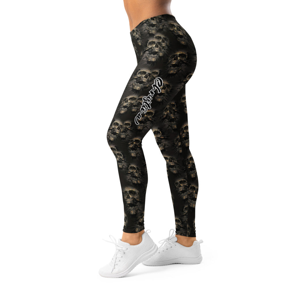 Personalisierte Damen Sportleggings Totenkopf Design Schwarz Grau Fitness Leggings Yoga Hose U431