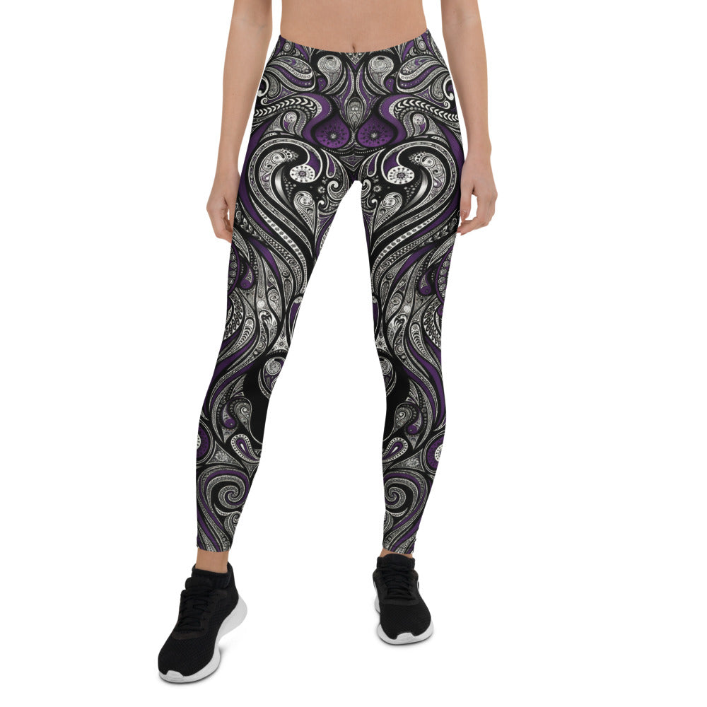 Personalisierte Damen Sportleggings Paisley Muster Lila Schwarz Fitness Yoga Leggings M227