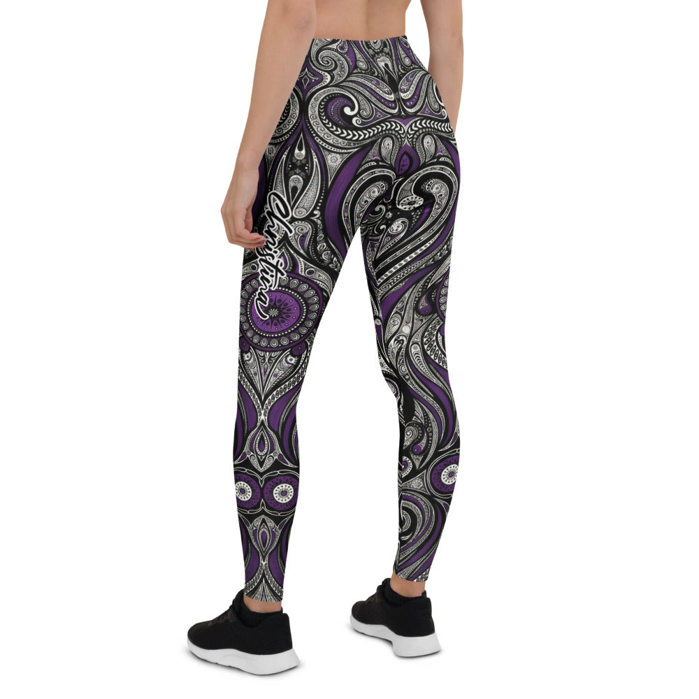 Personalisierte Damen Sportleggings Paisley Muster Lila Schwarz Fitness Yoga Leggings M227