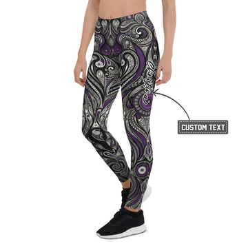 Personalisierte Damen Sportleggings Paisley Muster Lila Schwarz Fitness Yoga Leggings M227 - XL
