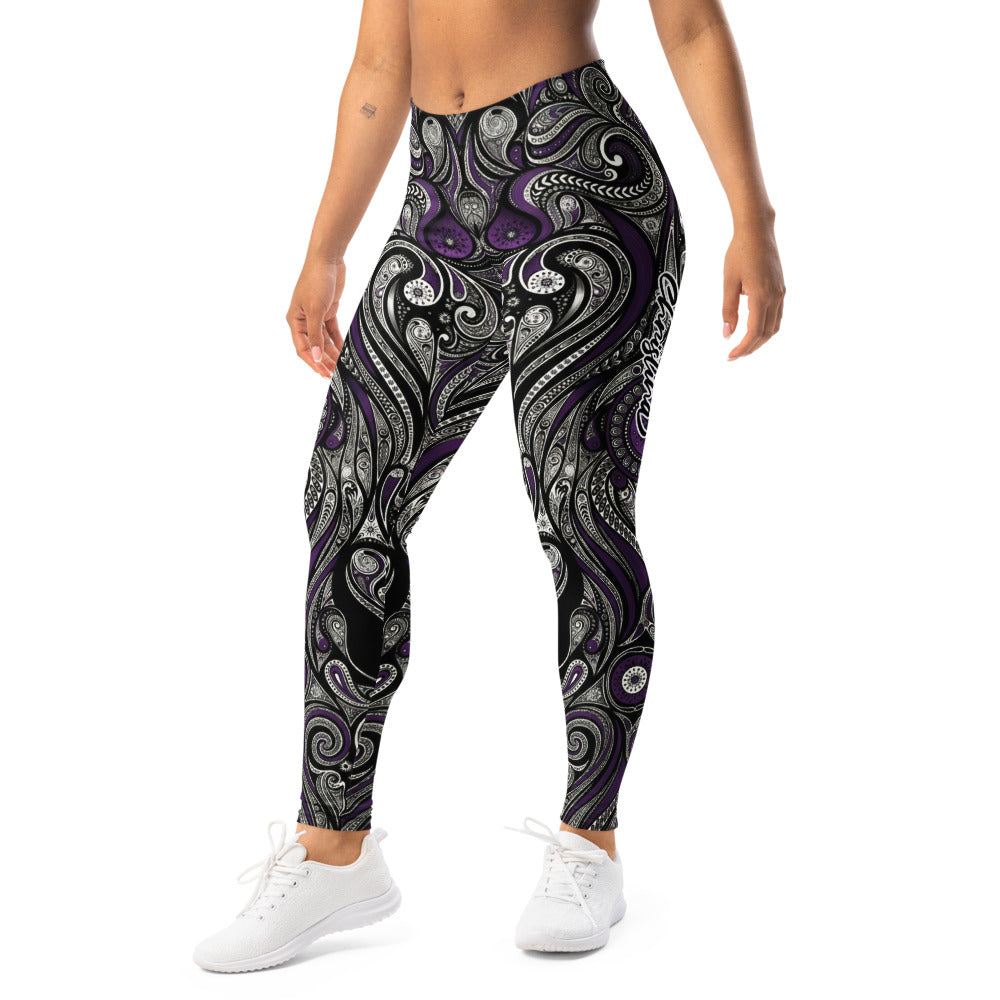 Personalisierte Damen Sportleggings Paisley Muster Lila Schwarz Fitness Yoga Leggings M227