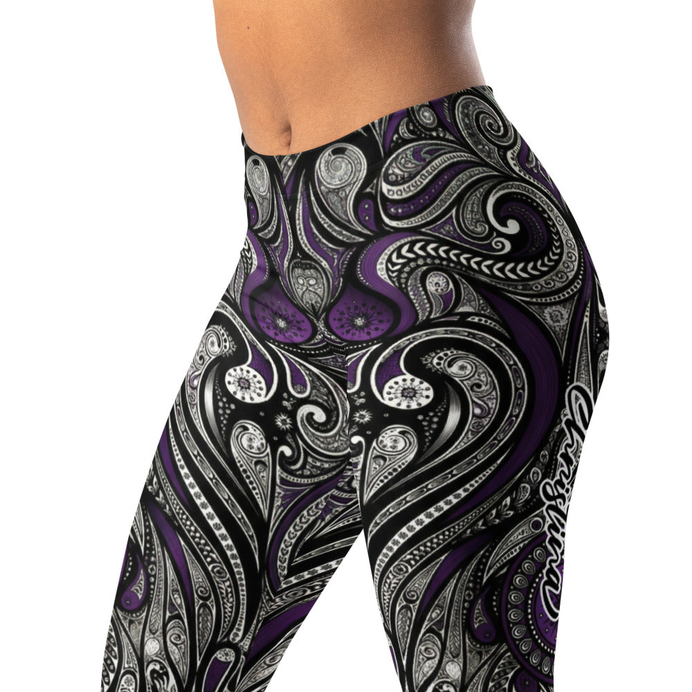 Personalisierte Damen Sportleggings Paisley Muster Lila Schwarz Fitness Yoga Leggings M227