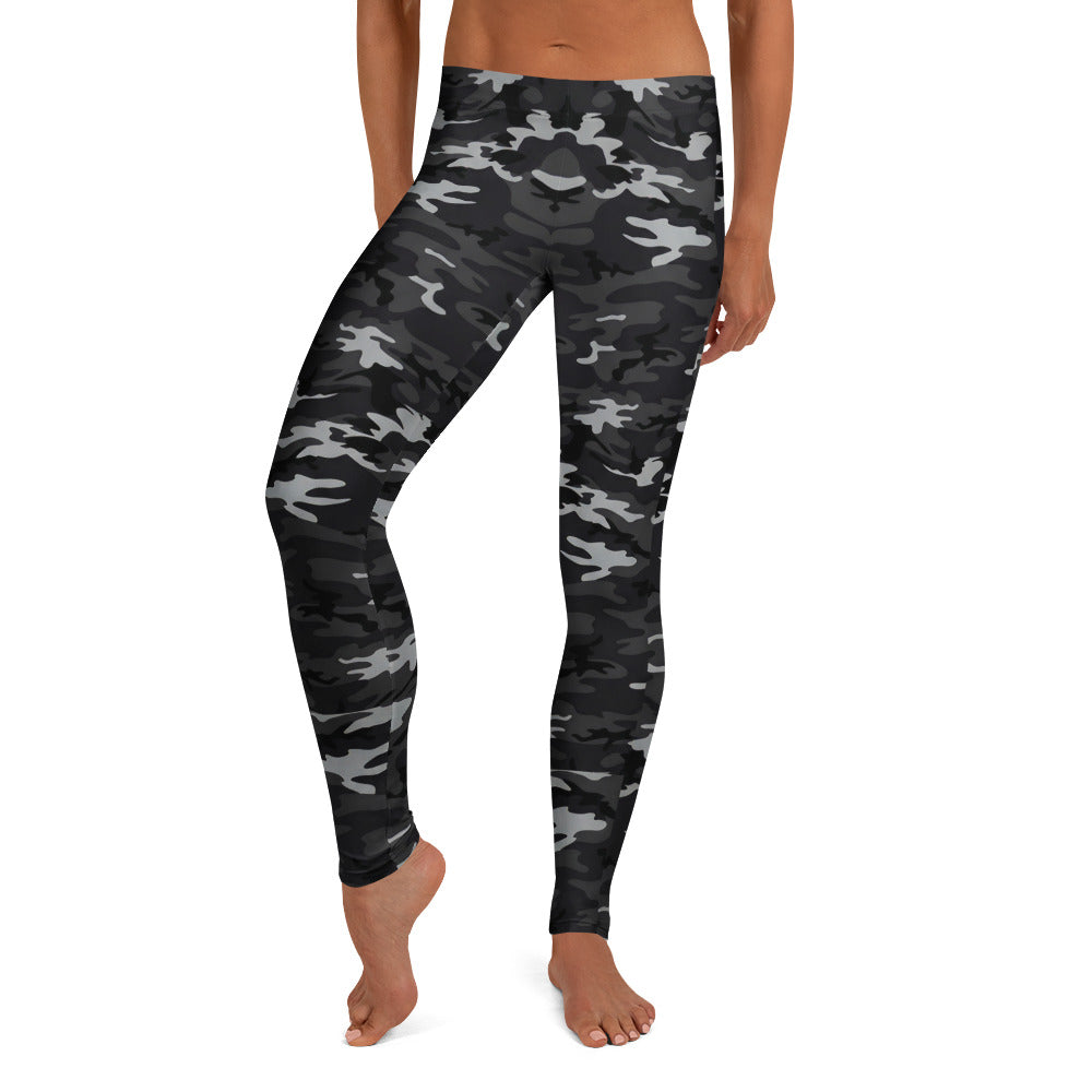 Personalisierte Damen Sportleggings Camouflage Muster Schwarz Grau Fitness Yoga Leggings Y034