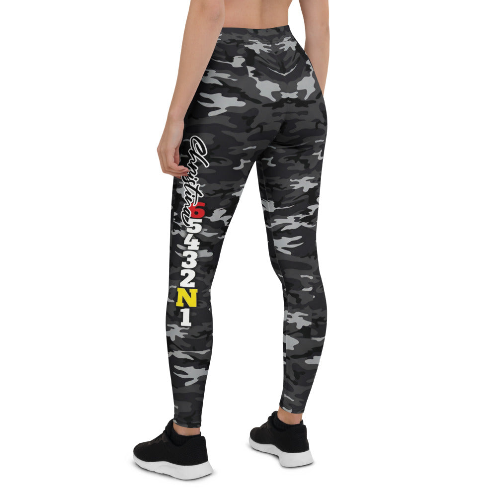 Personalisierte Damen Sportleggings Camouflage Muster Schwarz Grau Fitness Yoga Leggings Y034