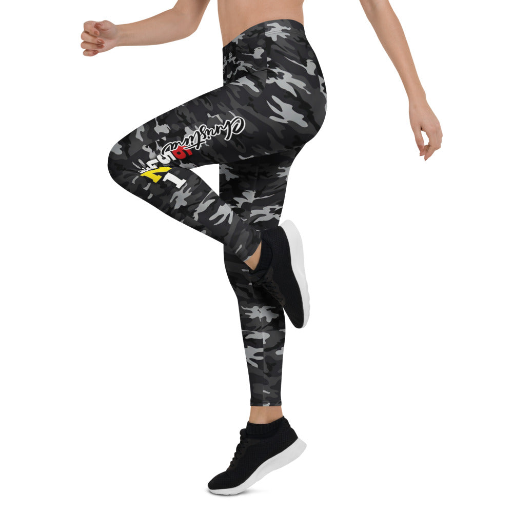Personalisierte Damen Sportleggings Camouflage Muster Schwarz Grau Fitness Yoga Leggings Y034