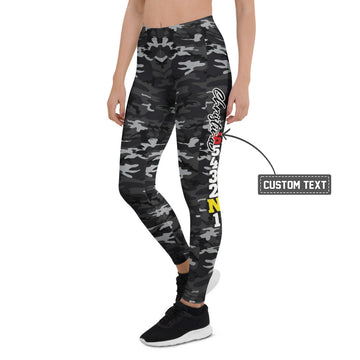 Personalisierte Damen Sportleggings Camouflage Muster Schwarz Grau Fitness Yoga Leggings Y034 - XL