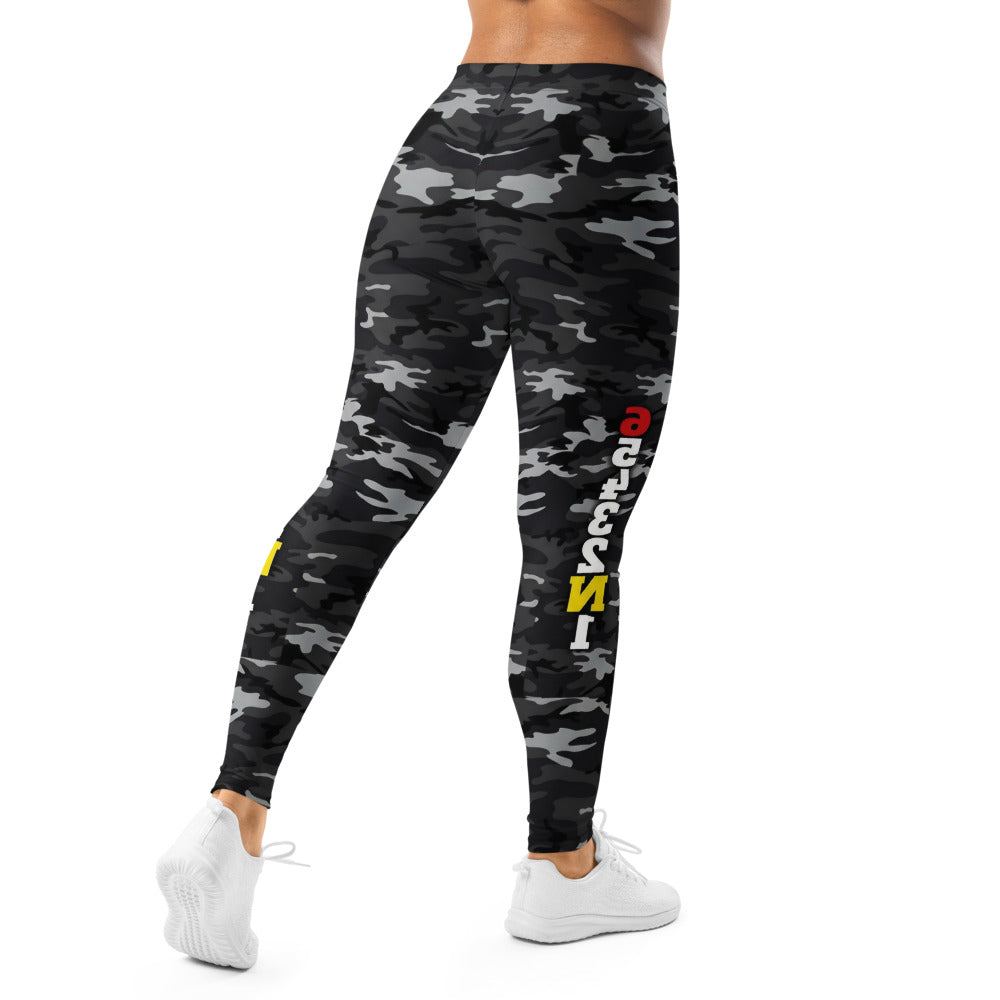 Personalisierte Damen Sportleggings Camouflage Muster Schwarz Grau Fitness Yoga Leggings Y034