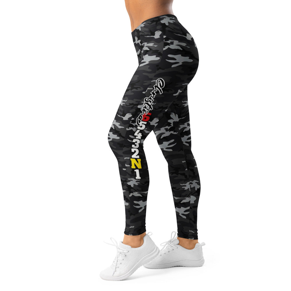 Personalisierte Damen Sportleggings Camouflage Muster Schwarz Grau Fitness Yoga Leggings Y034