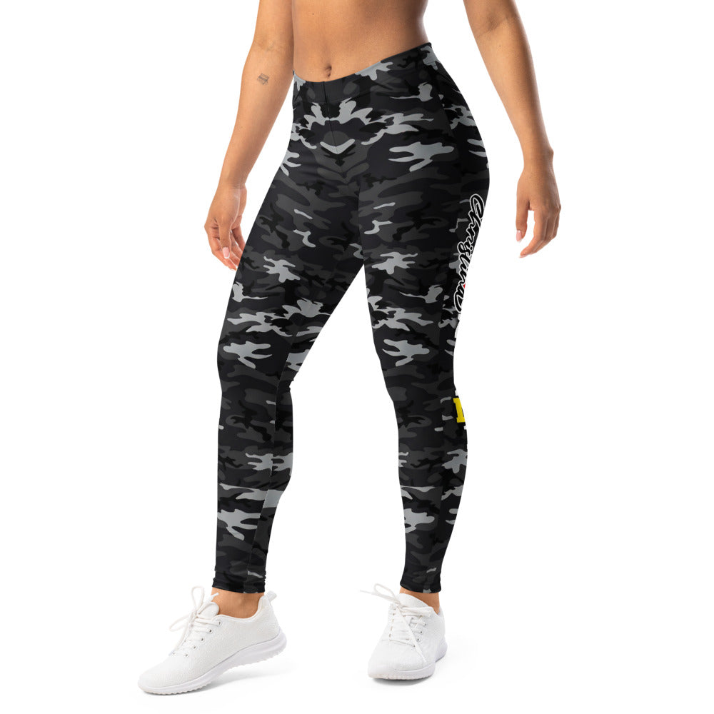Personalisierte Damen Sportleggings Camouflage Muster Schwarz Grau Fitness Yoga Leggings Y034