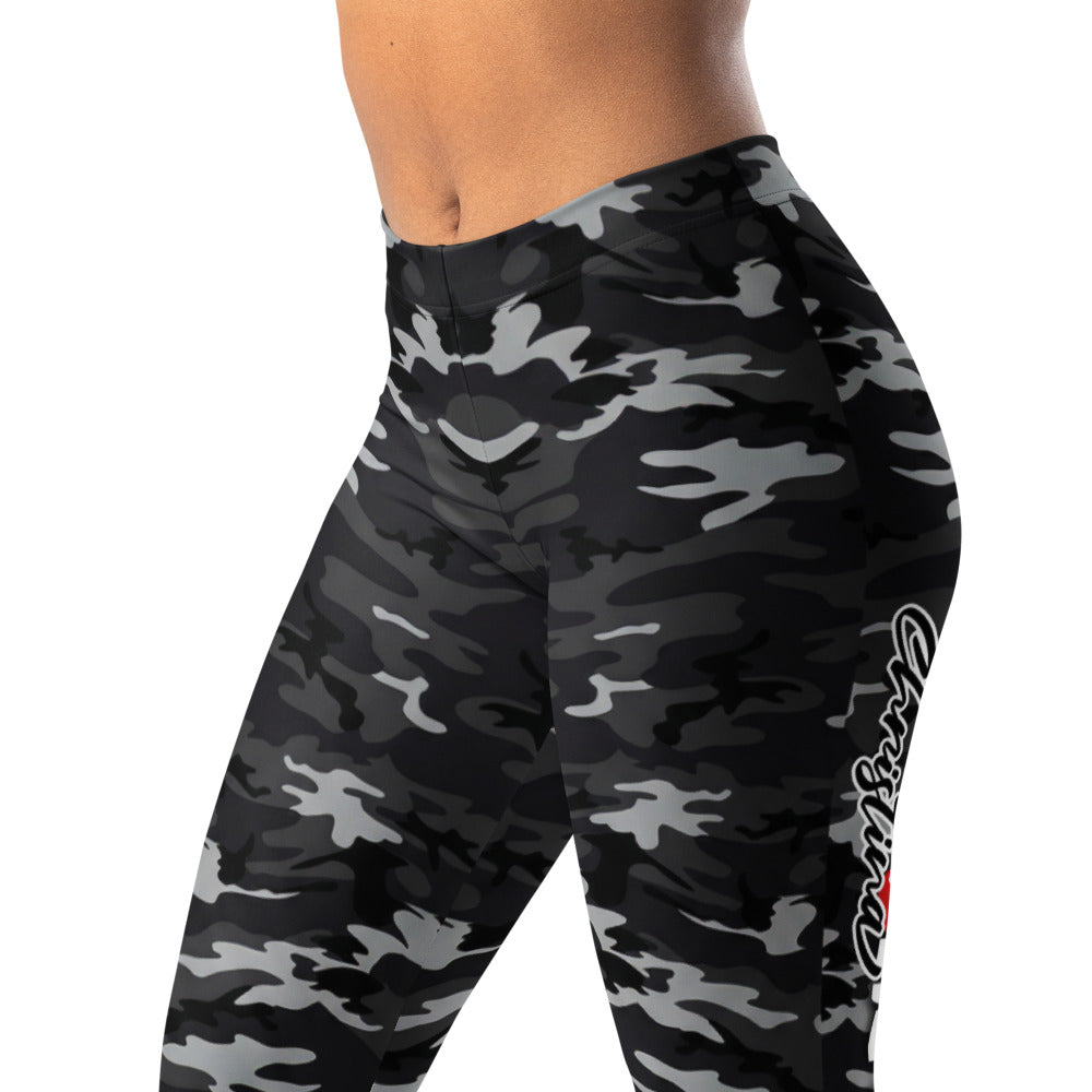 Personalisierte Damen Sportleggings Camouflage Muster Schwarz Grau Fitness Yoga Leggings Y034