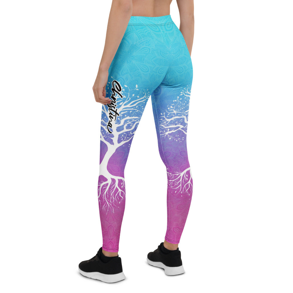 Personalisierte Damen Sportleggings Lebensbaum Mandala Design Blau Lila Fitness Yoga Leggings P420
