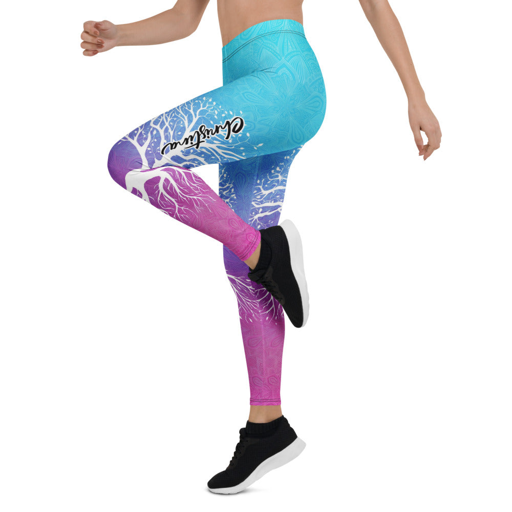 Personalisierte Damen Sportleggings Lebensbaum Mandala Design Blau Lila Fitness Yoga Leggings P420