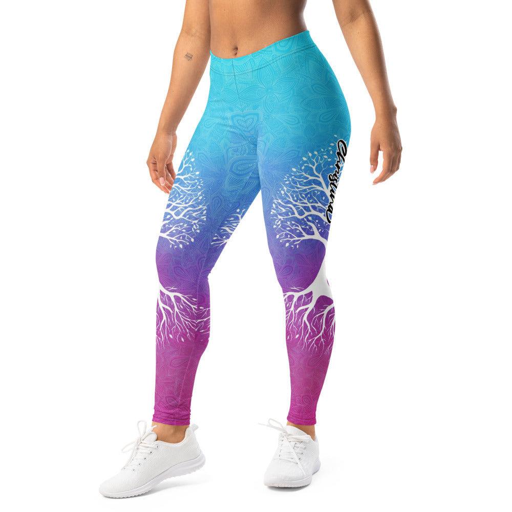 Personalisierte Damen Sportleggings Lebensbaum Mandala Design Blau Lila Fitness Yoga Leggings P420