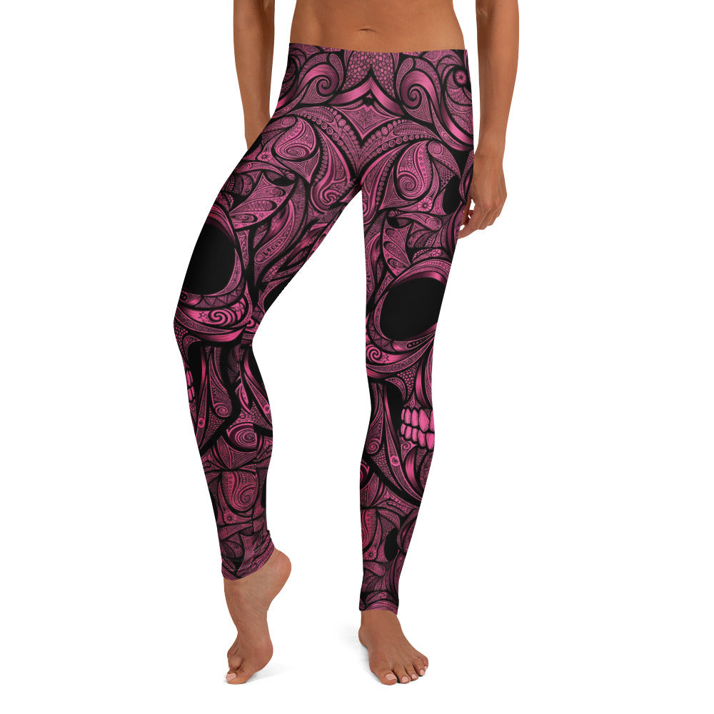 Personalisierte Sportleggings Damen Totenkopf Design Pink Schwarz Fitness Yoga Leggings Z202