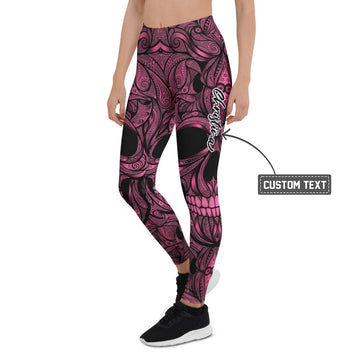 Personalisierte Sportleggings Damen Totenkopf Design Pink Schwarz Fitness Yoga Leggings Z202 - XL