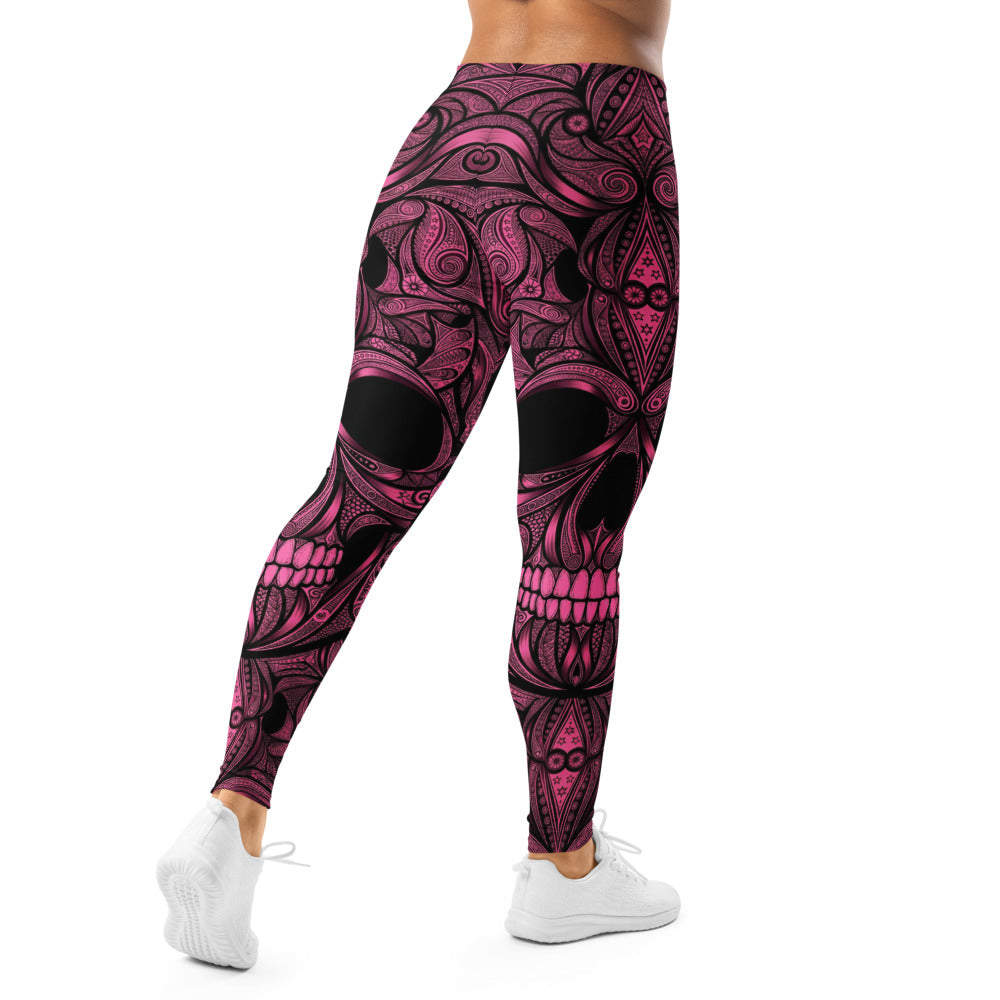 Personalisierte Sportleggings Damen Totenkopf Design Pink Schwarz Fitness Yoga Leggings Z202