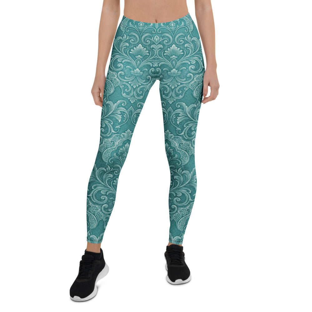 Personalisierte Damen Sportleggings Türkis Petrol Ornament Muster Barock Design Fitness Yoga Tights K788