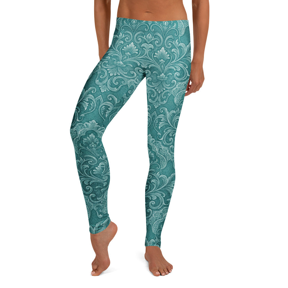 Personalisierte Damen Sportleggings Türkis Petrol Ornament Muster Barock Design Fitness Yoga Tights K788
