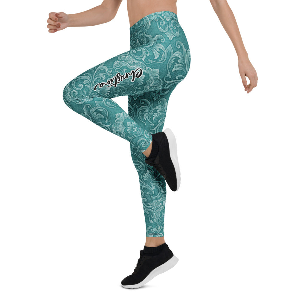 Personalisierte Damen Sportleggings Türkis Petrol Ornament Muster Barock Design Fitness Yoga Tights K788