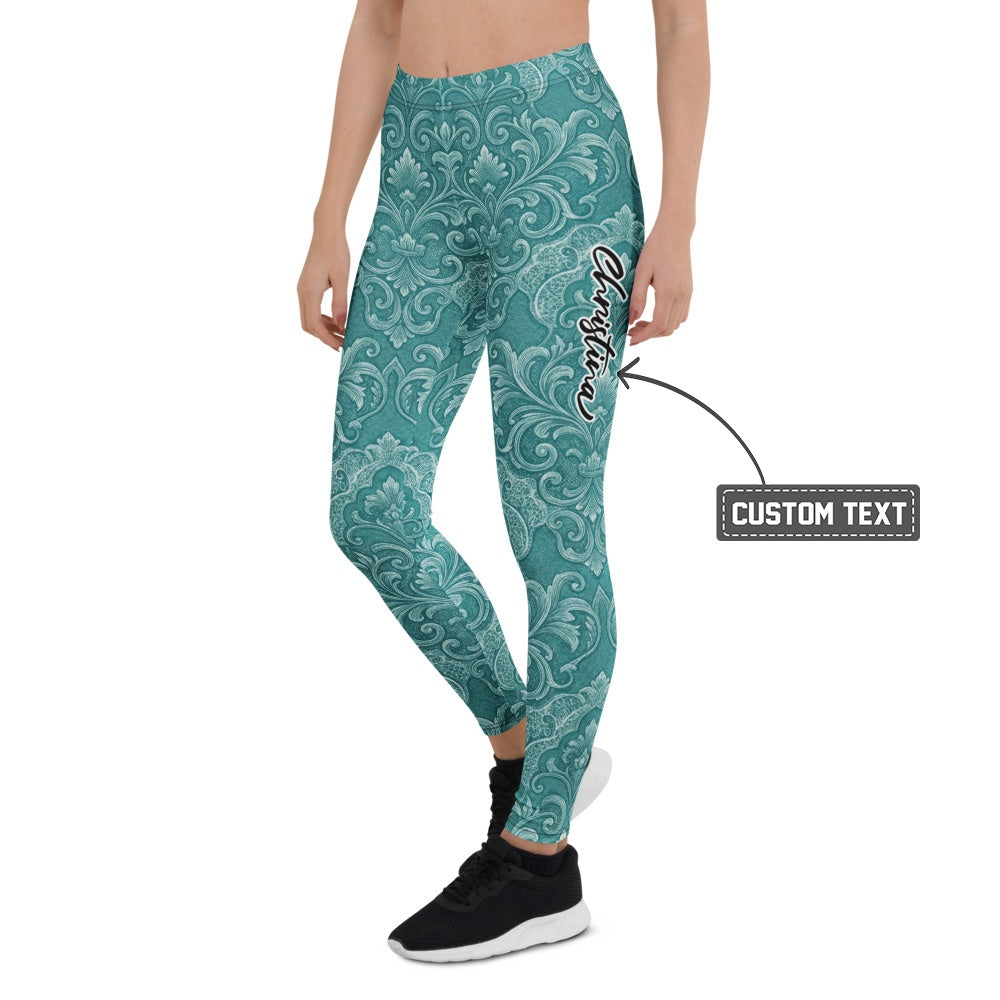 Personalisierte Damen Sportleggings Türkis Petrol Ornament Muster Barock Design Fitness Yoga Tights K788 - XL
