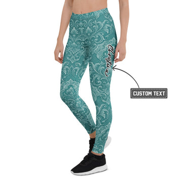 Personalisierte Damen Sportleggings Türkis Petrol Ornament Muster Barock Design Fitness Yoga Tights K788 - XL