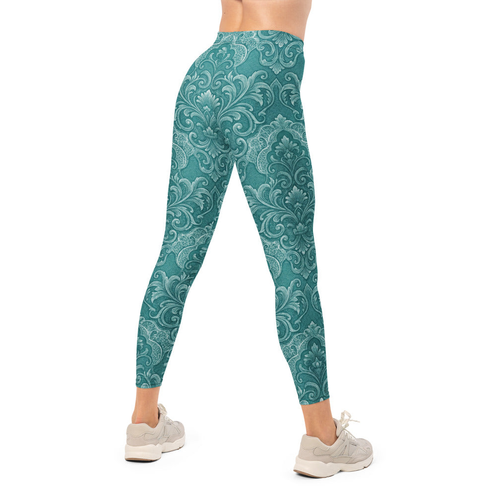 Personalisierte Damen Sportleggings Türkis Petrol Ornament Muster Barock Design Fitness Yoga Tights K788