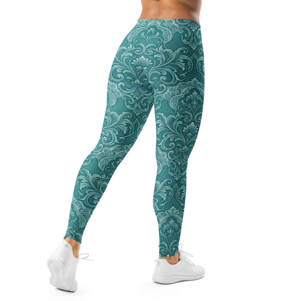 Personalisierte Damen Sportleggings Türkis Petrol Ornament Muster Barock Design Fitness Yoga Tights K788