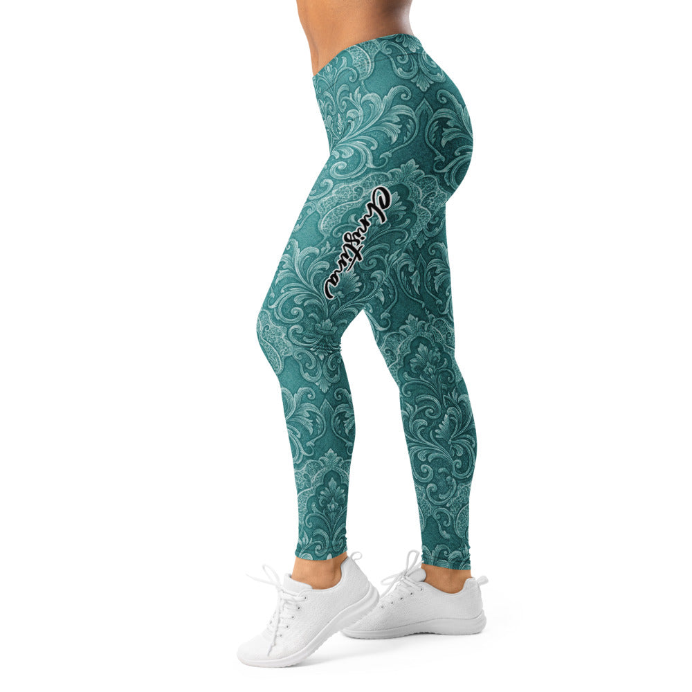 Personalisierte Damen Sportleggings Türkis Petrol Ornament Muster Barock Design Fitness Yoga Tights K788