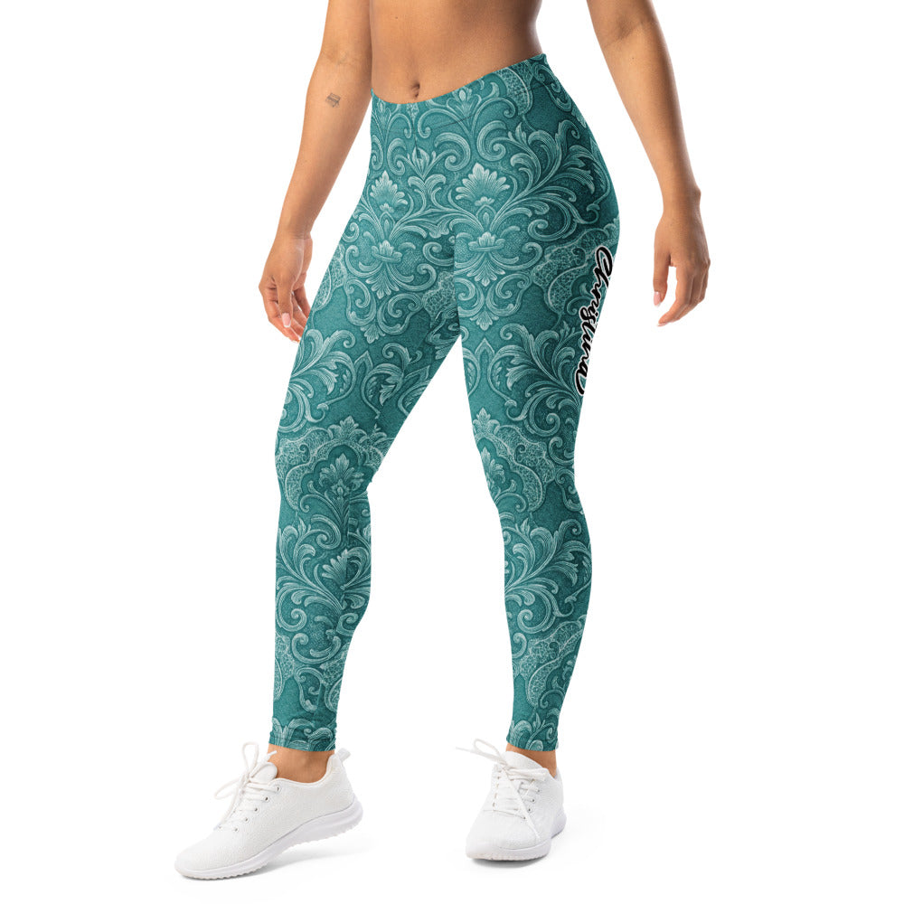Personalisierte Damen Sportleggings Türkis Petrol Ornament Muster Barock Design Fitness Yoga Tights K788